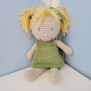 Crochet Fairy Garden Princess Doll with Green Dress and Shorts Blonde Hair